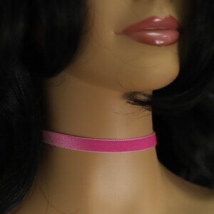 Pink Velvet Choker Swiss velvet Adjustable Necklace pink Chokers (#49)